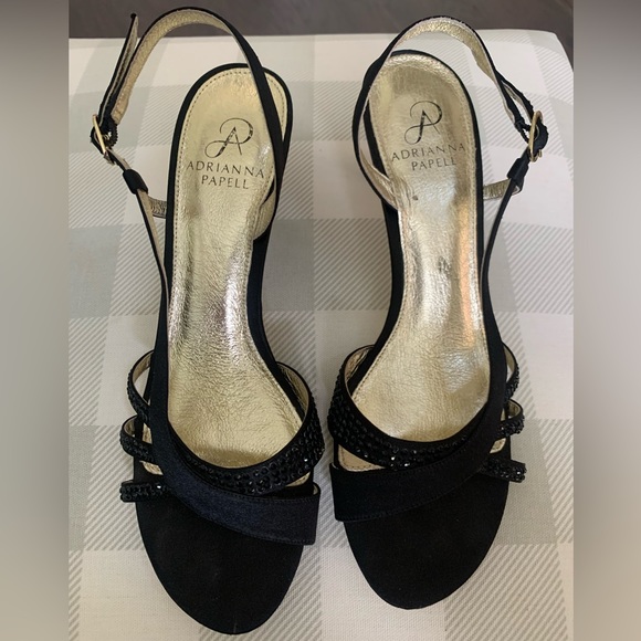 Adrianna Papell black satin heels with beads and sparkly heel - Picture 5 of 10